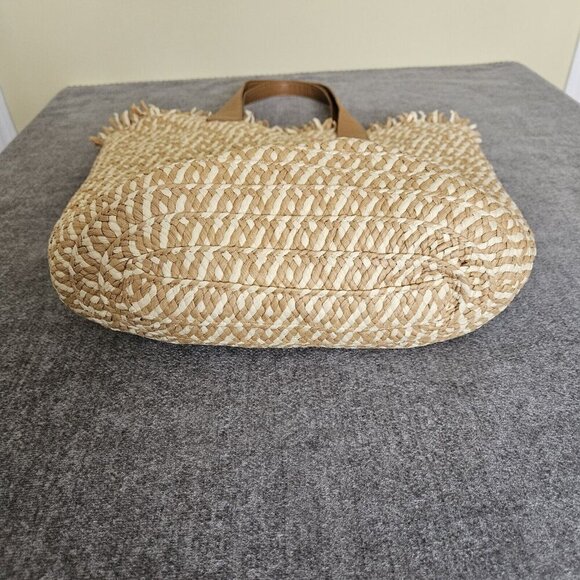 Lulla Collection Straw Paper Tote Bag Beige Double Handle Summer Beach Coastal - Picture 6 of 16